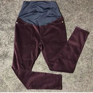 Isabel Maternity Burgundy Crossover Panel Skinny Corduroy Pants NWT-4